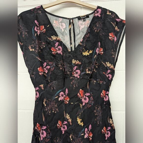 new Madewell Wide V-Neck Midi Dress floral black sz10 Printed Side Slit Sexy - Picture 6 of 12